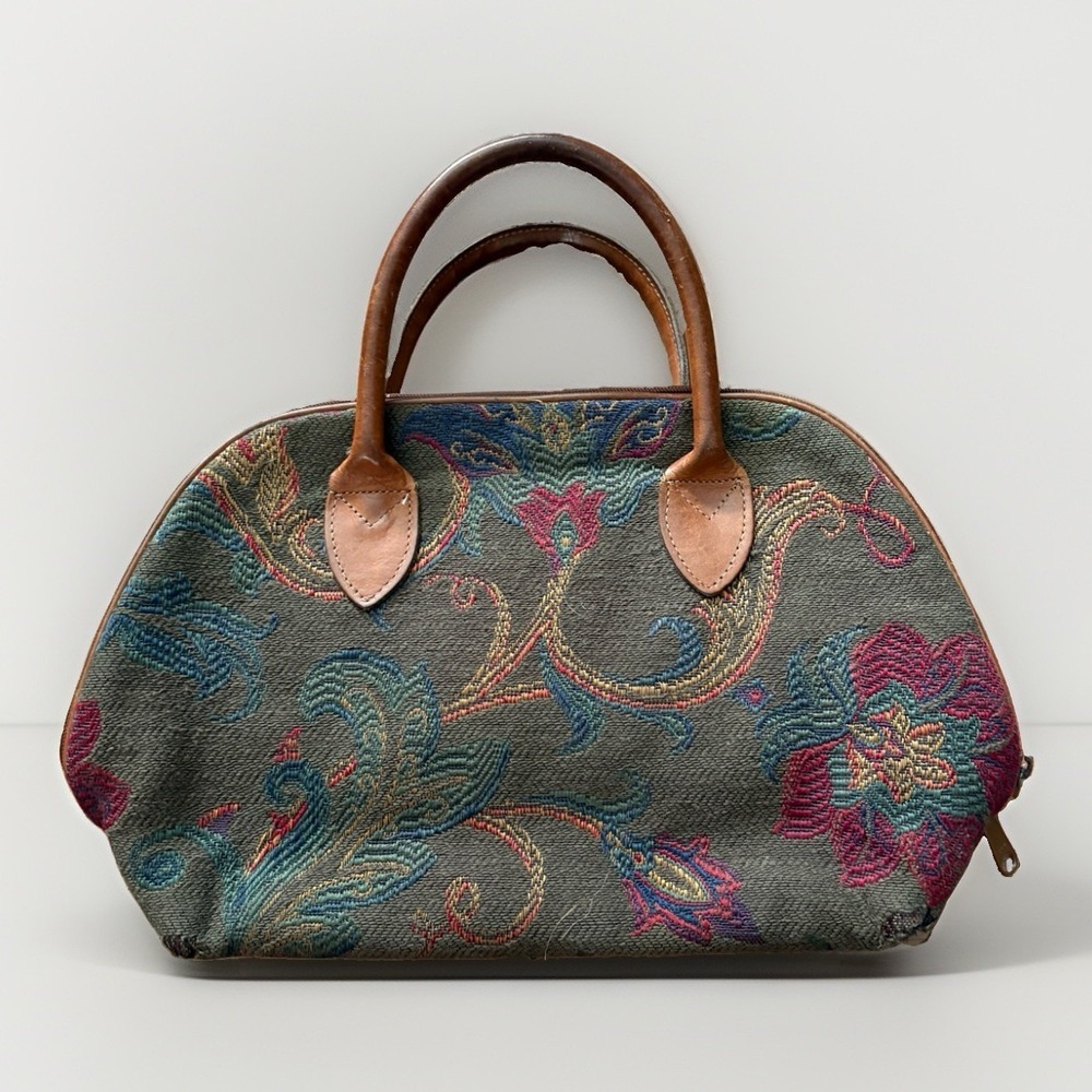 Heckathorn Tapestry‎ Purse Floral Paisley Boho Red Green Cottage Core Leather
